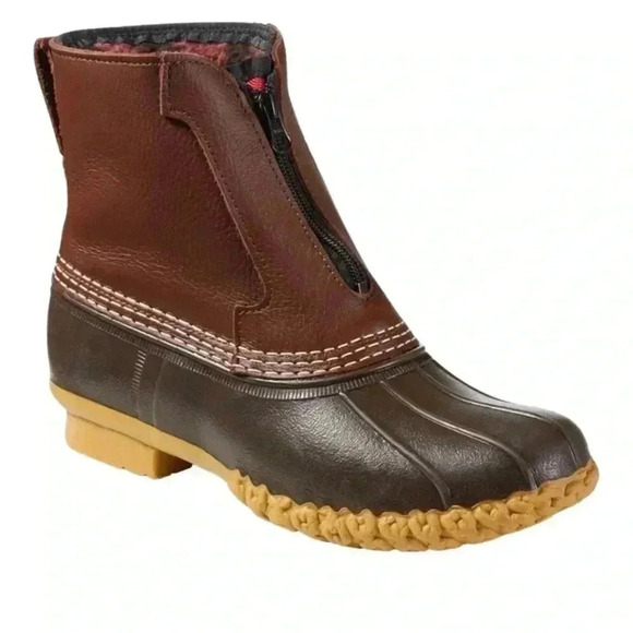 LL BEAN Woman’s Tan Bean Boots 7” Shaft Buffalo Check Fleece Lined Zip Front 7 - Picture 1 of 12